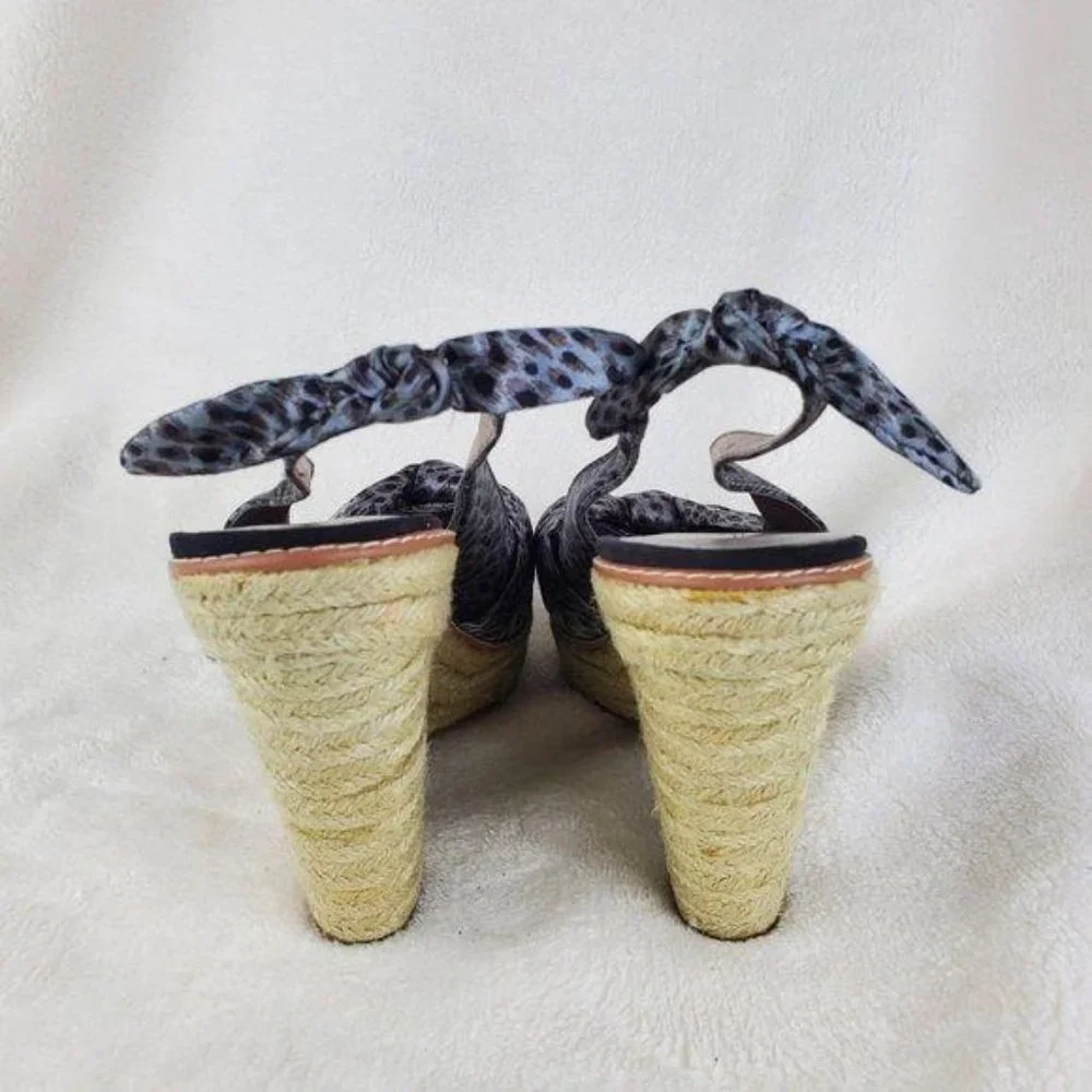Nine West Grey Satin Animal Print Bow Slingback Platform Espadrille Shoes 10M
